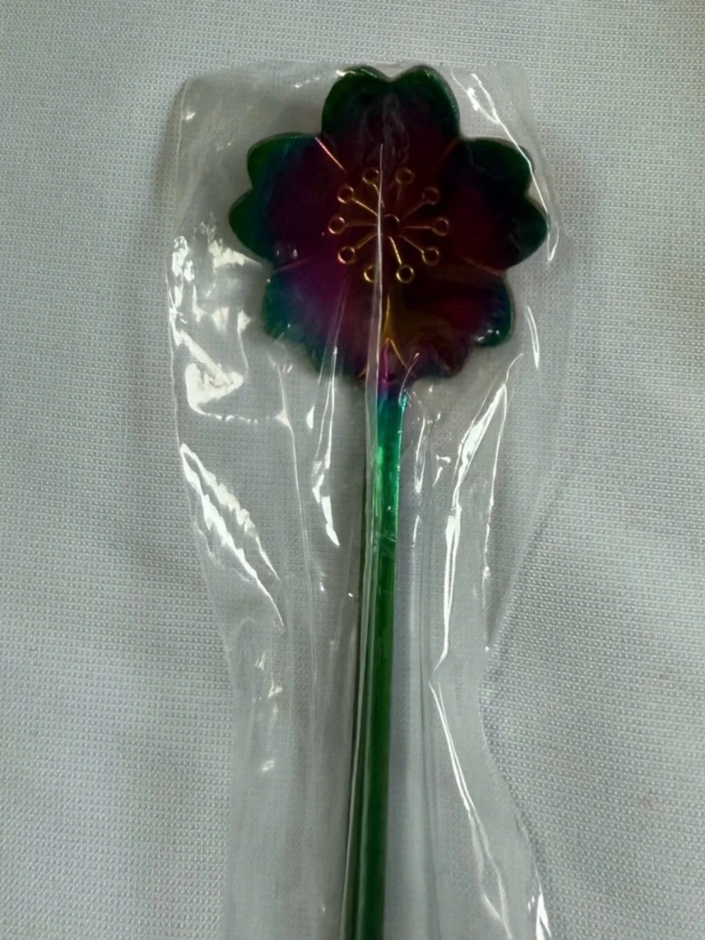 Rainbow Chrome Flower Iced Tea Spoons Set of 4 Stainless Steel Long Handle New